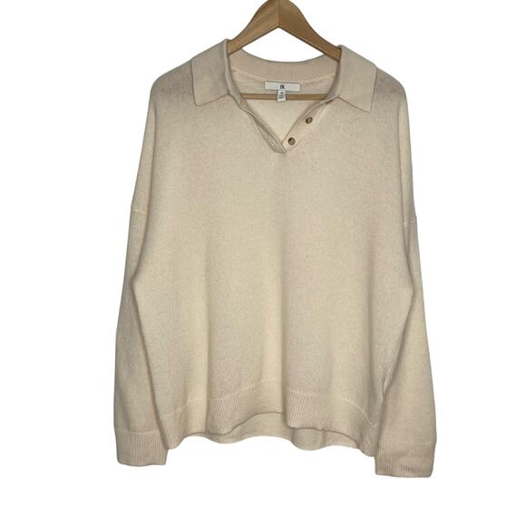 Banana Republic Cashmere Polo Sweater Womens Medium Cream Relaxed Minimalist - Picture 3 of 11